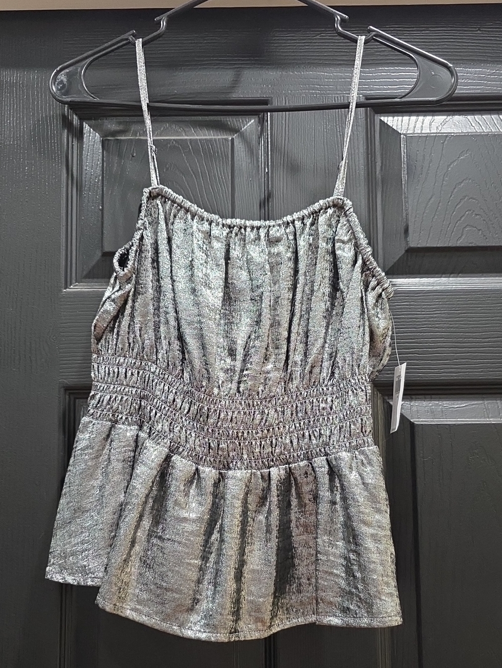 Old Navy Silver Metallic Smocked Peplum Cami